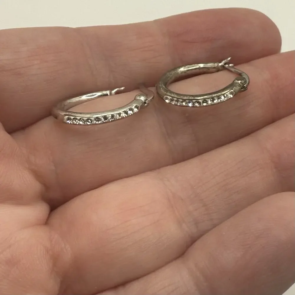Chrystina Silver Hoop Earrings Genuine Crystal Fine‎ Silver Plated Classic